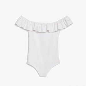 Express White Ruffled Off Shoulder Bodysuit, S